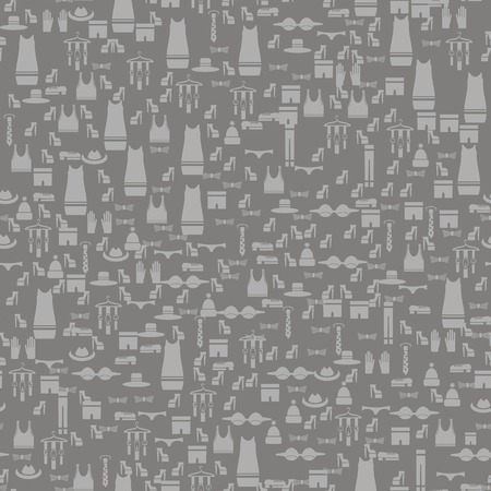 Silhouettes of Different Clothes Isolated on Grey Background. Seamless Patternのイラスト素材