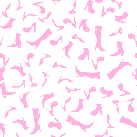 Pink Silhouettes of Shoes Seamless Pattern Isolated on White Backgroundのイラスト素材