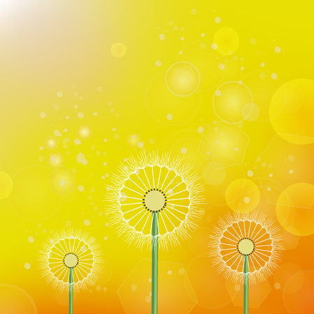Spring Dandelion on Blurred Yellow Orange Sun Backgroundのイラスト素材