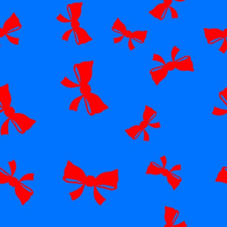 Red Bows Seamless Pattern Isolated on Blue Background