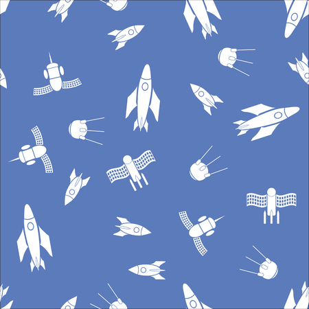 Airplane Silhouette Seamless Pattern on Blue Backgroundのイラスト素材