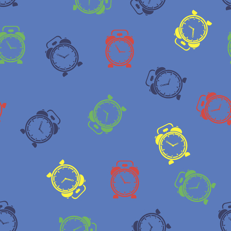 Colorful Clock Icon Seamless Pattern Isolated on Blue Backgroundのイラスト素材