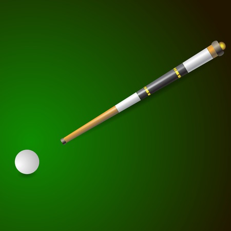 White Ball and Wooden Cue for Billiards Isolated on Green Blurred Backgroundのイラスト素材