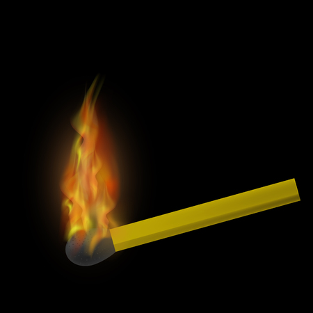 Burning Match with Fire Flame Isolated on Black Backgroundのイラスト素材
