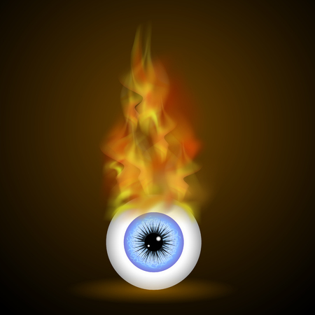 Vector Burning Blue Eye with Fire Flame on Dark Backgroundのイラスト素材