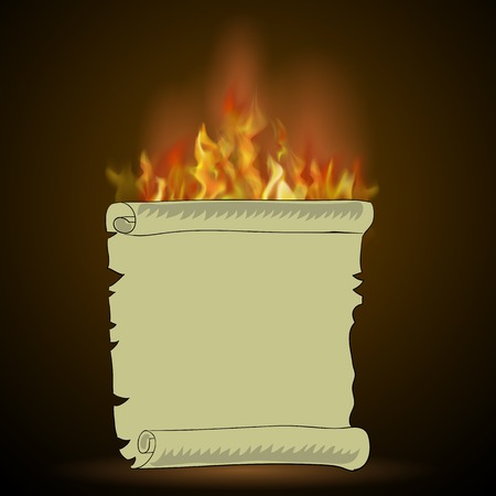 Burning Old Paper with Fire Flame Isolated on Black Backgroundのイラスト素材