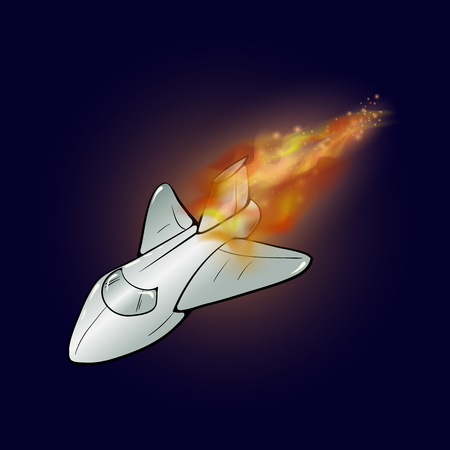Burning Plane with Fire Flame Isolated on Blue Sky Backgroundのイラスト素材