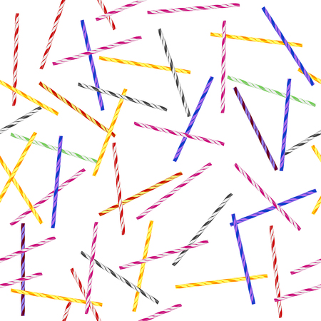 Colorful Striped Drinking Straws Seamless Pattern Isolated on White Backgroundのイラスト素材