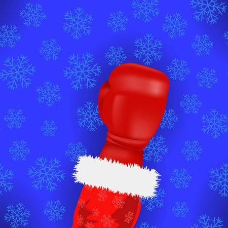 Boxing Santa with Red Glove on Blue Snowflake Background vector illustrationのイラスト素材