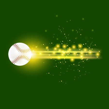 Burning Baseball Ball with Yellow Sparkles Isolated on Green Backgroundのイラスト素材