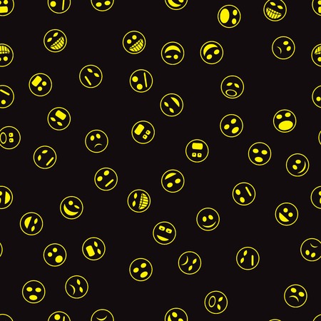 Yellow Smile Seamless Pattern on Black Backgroundのイラスト素材