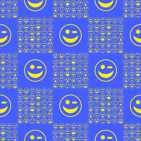 Yellow Smile Seamless Pattern on Blue Backgroundのイラスト素材