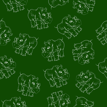 White Rhino Seamless Pattern on Green Backgroundの写真素材
