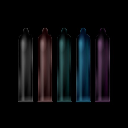 Set of Colored Condoms Isolated on Black Backgroundのイラスト素材