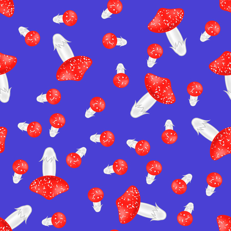 Red Mushroom Seamless Pattern on Blue Backgroundのイラスト素材