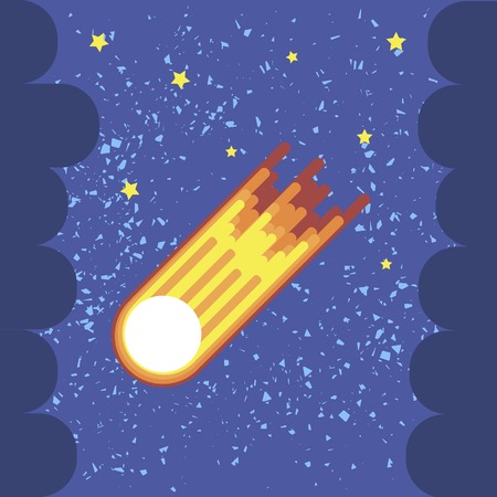 Yellow Star Isolated on Starry Background. Hight Sky. Shooting Selestial Comet. Meteor Shower....