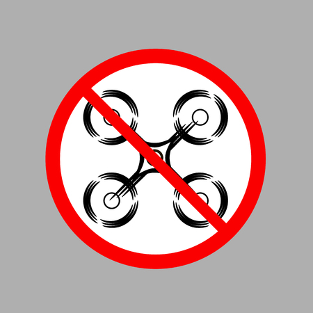 Stop Airdrone Allowed Sign. Photo and Video Air Drone Icon Modern Quadrocopter with Digital Camera Silhouette. High Technology Innovation Copter Concept with Remote Controlのイラスト素材