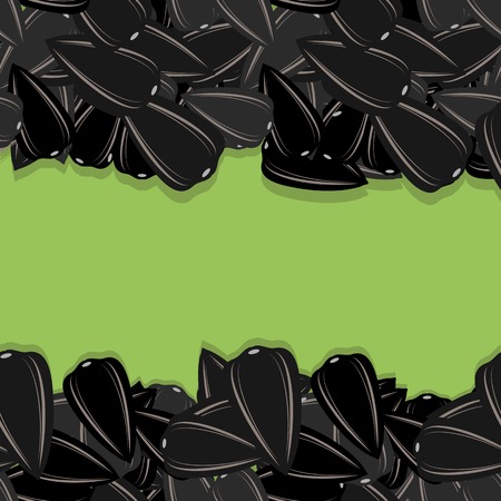 Sunflower Ripe Black Seed Seamless Pattern Isolated on Green Backgroundのイラスト素材