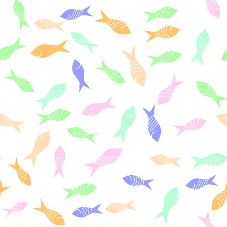 Colored Fish Silhouettes Seamless Pattern on White Backgroundのイラスト素材
