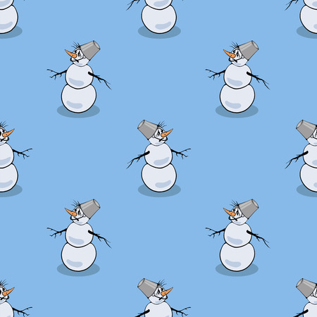 Winter Snowman Seamless Christmas Pattern on Blue Backgroundのイラスト素材