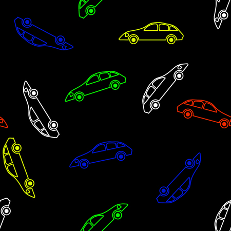 Colored Modern Car Seamless Pattern on Black Backgroundのイラスト素材
