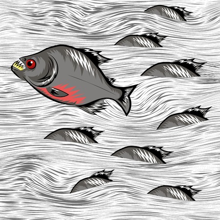 Cartoon Fish Swimming on Water Line Backgroundのイラスト素材