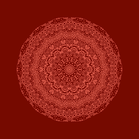 Islam, Arabic, Indian, Ottoman Motifs. Monochrome Contour Ornament Isolated on red Background. Ethnic Amulet of Mandalaのイラスト素材