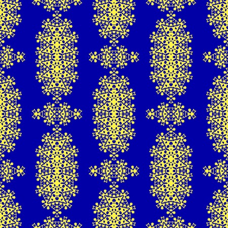 Blue Yellow Ornamental Seamless Line Pattern. Endless Texture. Oriental Geometric Ornamentのイラスト素材