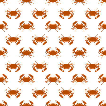 Boiled Sea Red Crab with Giant Claws Seamless Pattern on White Background. Fresh Seafood Icon. Delicious Appetizer.のイラスト素材