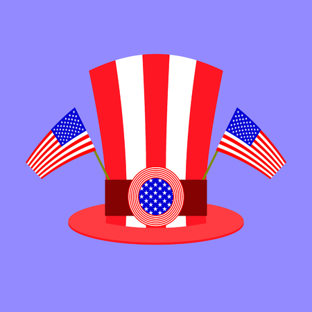 American hat with two starry flags isolated on blue background.のイラスト素材