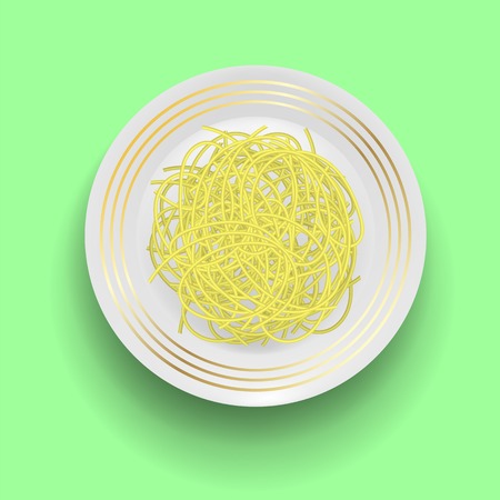 Boiled Floury Product Spaghetti with Plate on Green Backgroundのイラスト素材