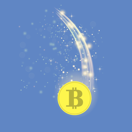 Golden Bitcoin Isolated on Blue Background. Crypto Currency Icon Vector illustration.のイラスト素材