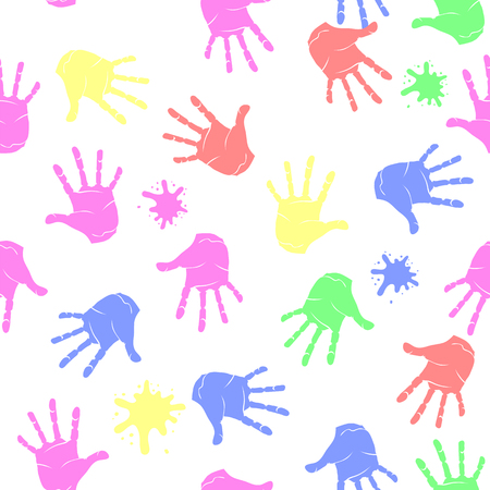 Colored Hands Seamless Pattern on White Background. Parts of Human Body Textureのイラスト素材
