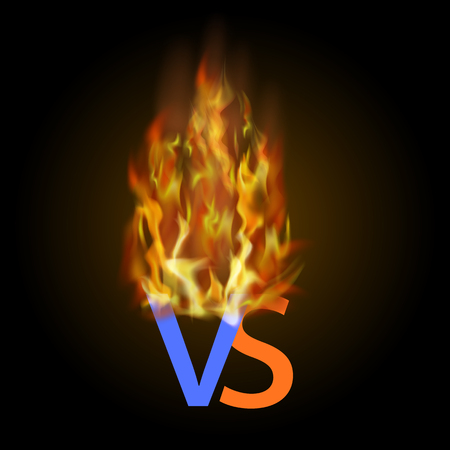 Burning Concept of Confrontation, Together, Standoff, Final Fighting. Versus VS Letters Fight Background with Fire Lightsのイラスト素材