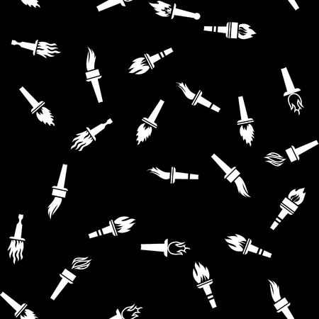 Different Torch Silhouette Seamless Pattern on Black Backgroundのイラスト素材