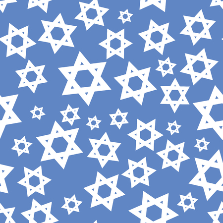 White Mosaic Stars of David Seamless Pattern Isolated on Blue Backgroundのイラスト素材