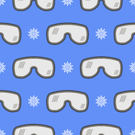 Winter Ski Goggles Seamless Pattern Isolated on Blue Backgroundのイラスト素材