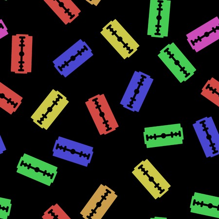 Traditional double edge razor blade seamless pattern isolated on black background