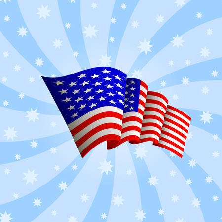 American Flag Icon on Blue Starry Background. Waving Icon of United States of America. Symbol of USA.のイラスト素材
