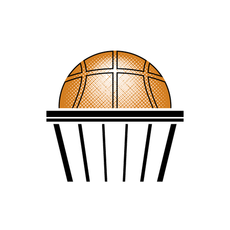 Basketball Orange Ball Icon Isolated on Blue Polygonal Background. Sports Equipment Design Elementのイラスト素材