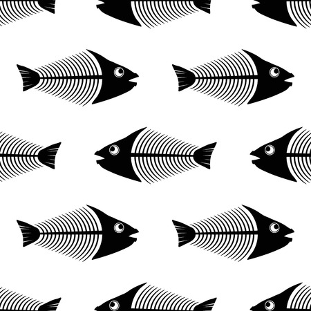 Fish Bone Skeleton Seamless Pattern Isolated on White Background. Sea Fishes Icons.のイラスト素材