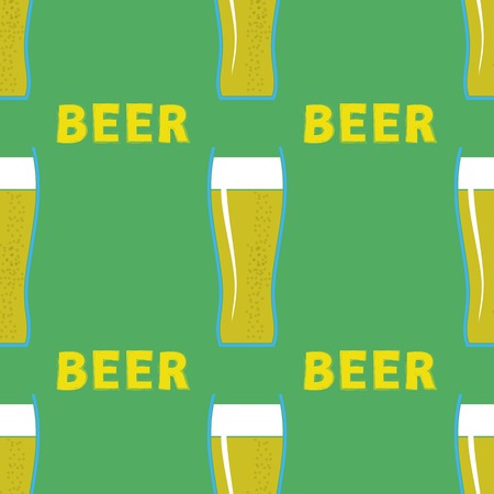 Beer Glasses Seamless Pattern on Green Backgroundのイラスト素材