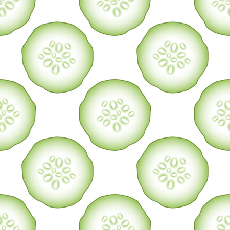 Set of Fresh Green Cucumbers Seamless Pattern Isolated on White Backgroundのイラスト素材