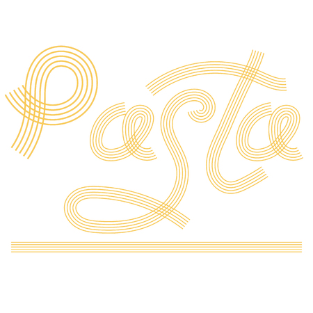 Noodles Silhouette. Italian Spaghetti or Boiled Pasta. Cooking Text. Stylized Lettering on White Background.のイラスト素材