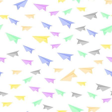 Colorful Paper Plane Seamless Pattern Isolated on White Backgroundのイラスト素材