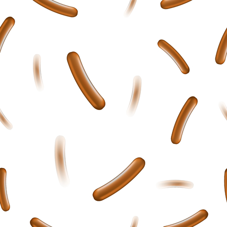Realistic Boiled Sausage Seamless Pattern on White Background. Street Fast Food.のイラスト素材