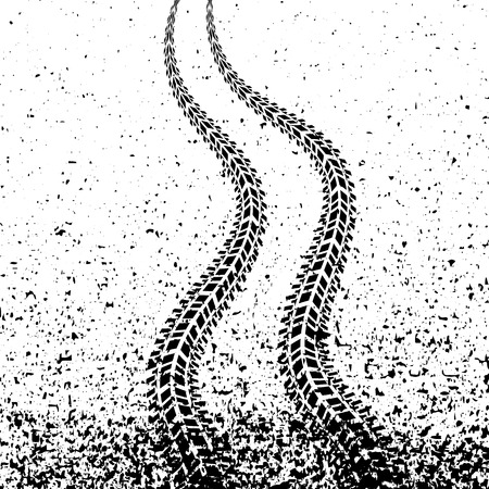 Black Tire Tracks with Grunge Blob Isolated on White Backgroundのイラスト素材