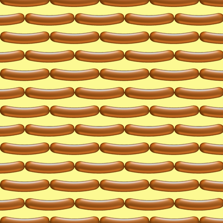 Realistic Boiled Sausage Pattern on White Background. Street Fast Food.のイラスト素材