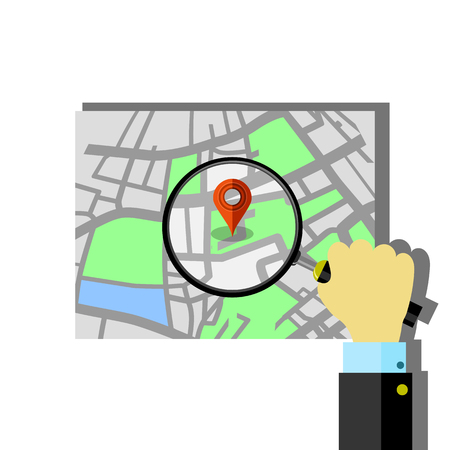 Red Marker Pointer with Paper Road Map. GPS Navigator Location Icon.のイラスト素材