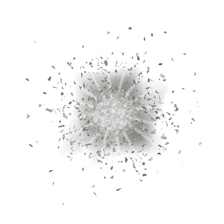 Explosion Cloud of Grey Pieces on White Background. Sharp Particles Randomly Fly in the Air.のイラスト素材